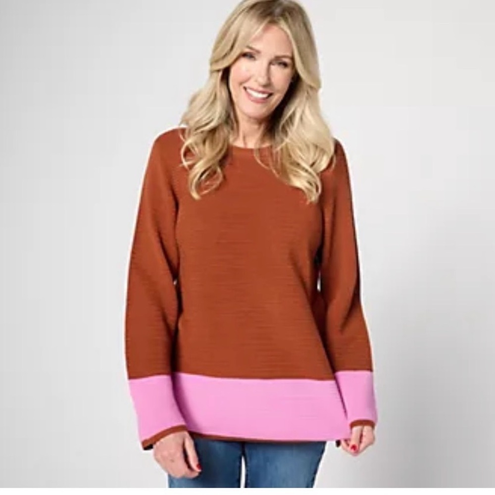 Zuda Eco Vero Color Blocked Sweater‎ w/ Side Seam Zippers. Size Large